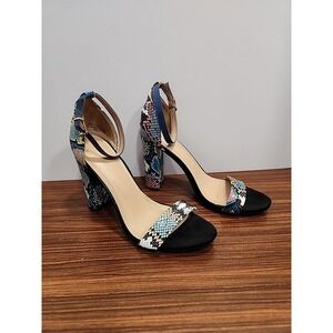 Bamboo Multi Color Faux Snake Skin Womens Sandals‎ Heels Size 10 Shoes Open Toe